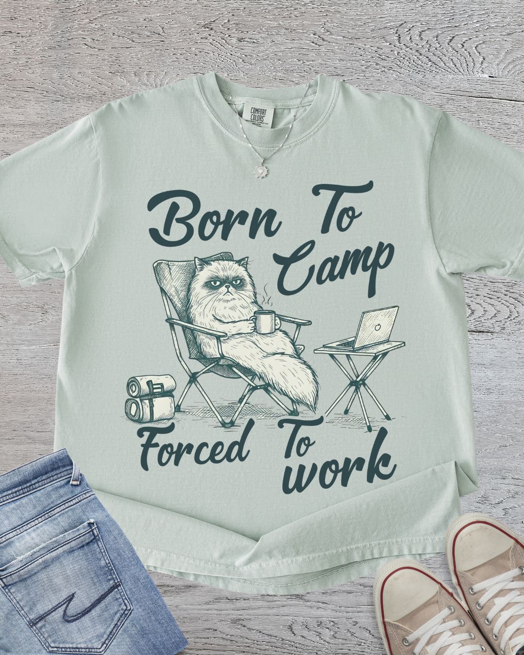 Funny Camping Cat Premium Tee