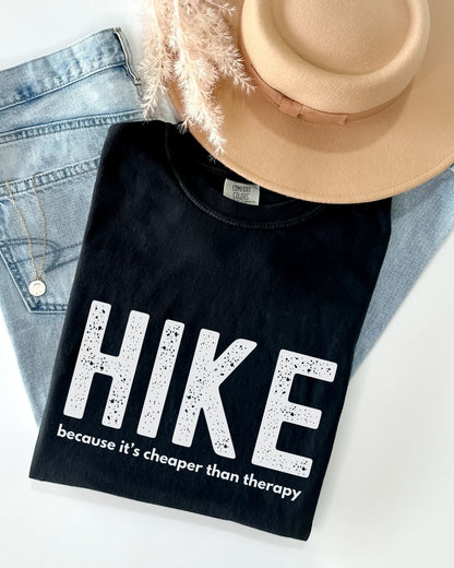 Hiking Is Cheaper Than Therapy Distressed Premium Tee