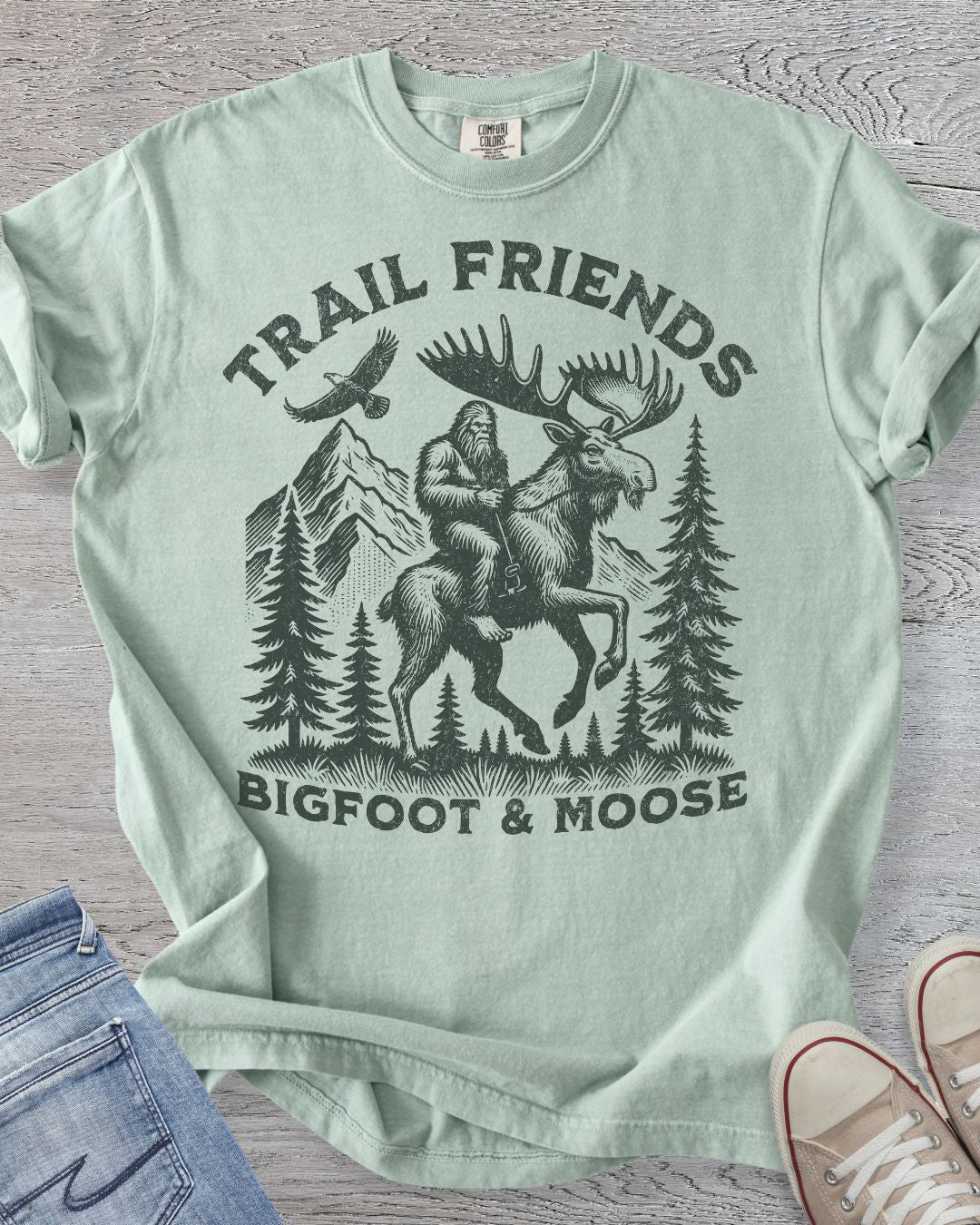 Bigfoot &  Moose Trail Friends t-shirt in Comfort Color Bay