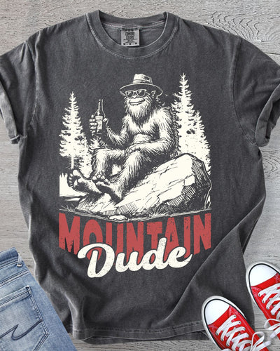 Vintage Mountain Dude in Comfort Colors pepper.