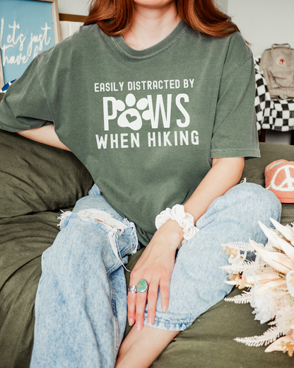 Easily Distracted By Paws When Hiking Premium Tee_White Text