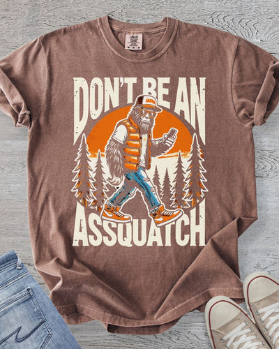 Comfort Colors premium tee in Espresso with  graphic of Sasquatch. 