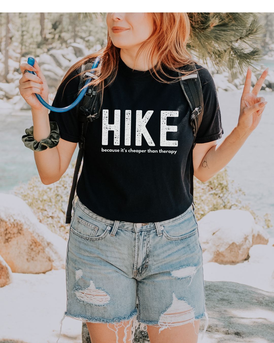 Hiking Is Cheaper Than Therapy Distressed Premium Tee