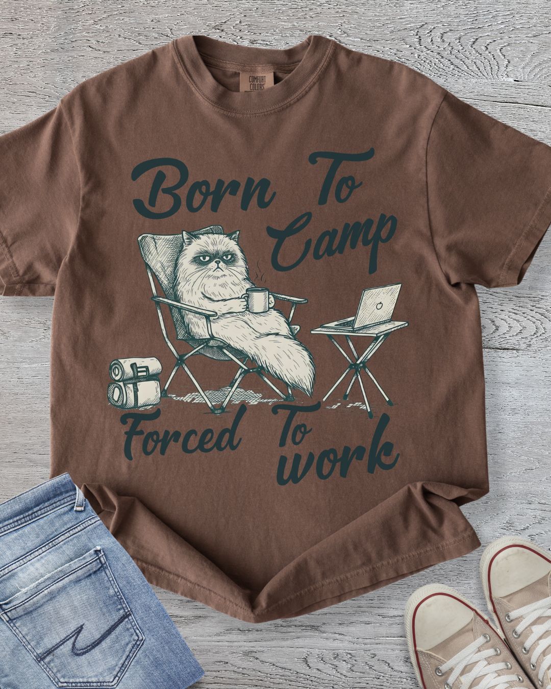 Funny Camping Cat Premium Tee