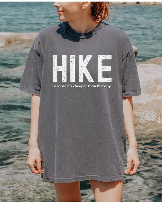 Hiking Is Cheaper Than Therapy Distressed Premium Tee