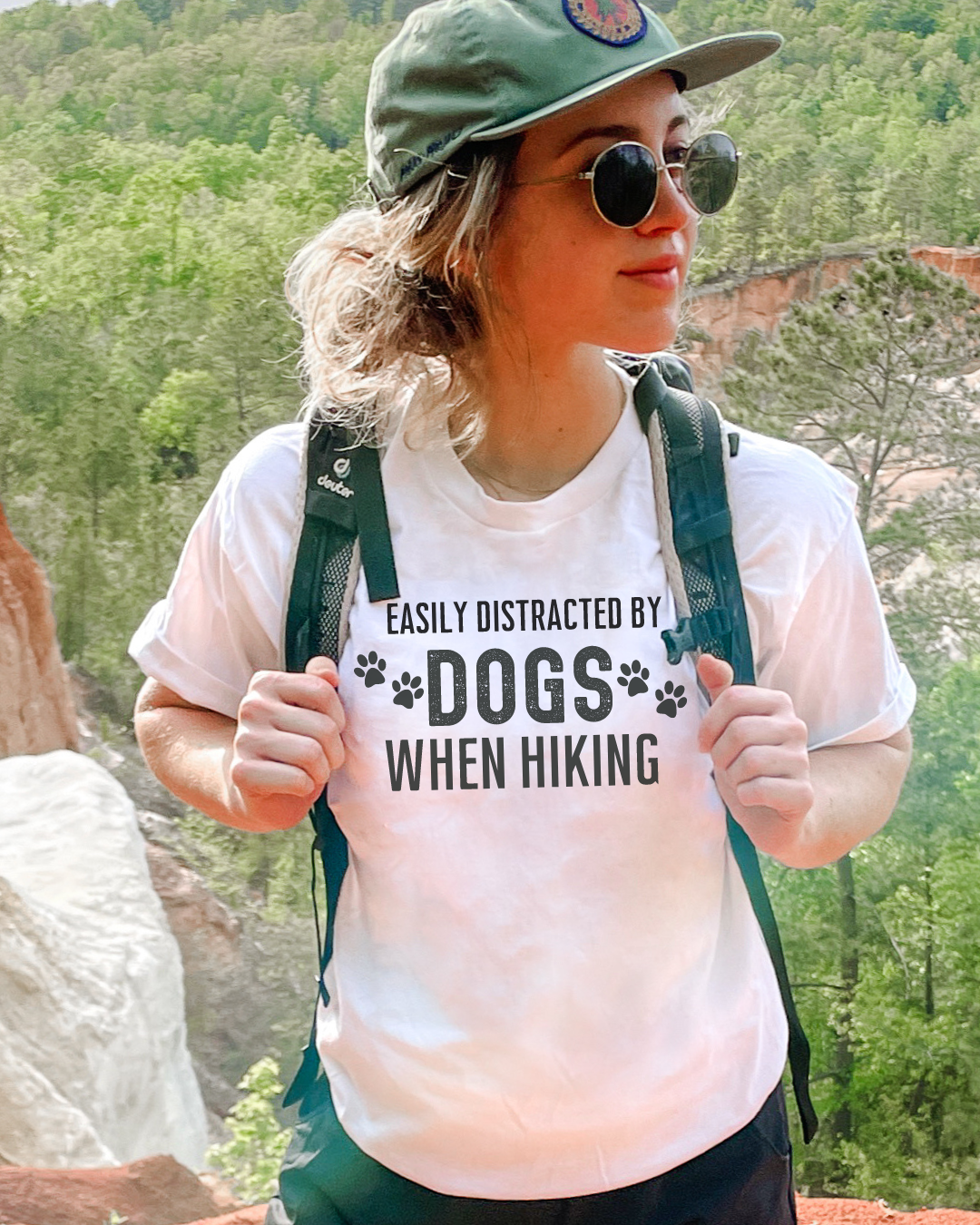 Easily Distracted By Dogs When Hiking Premium Tee_Black Text