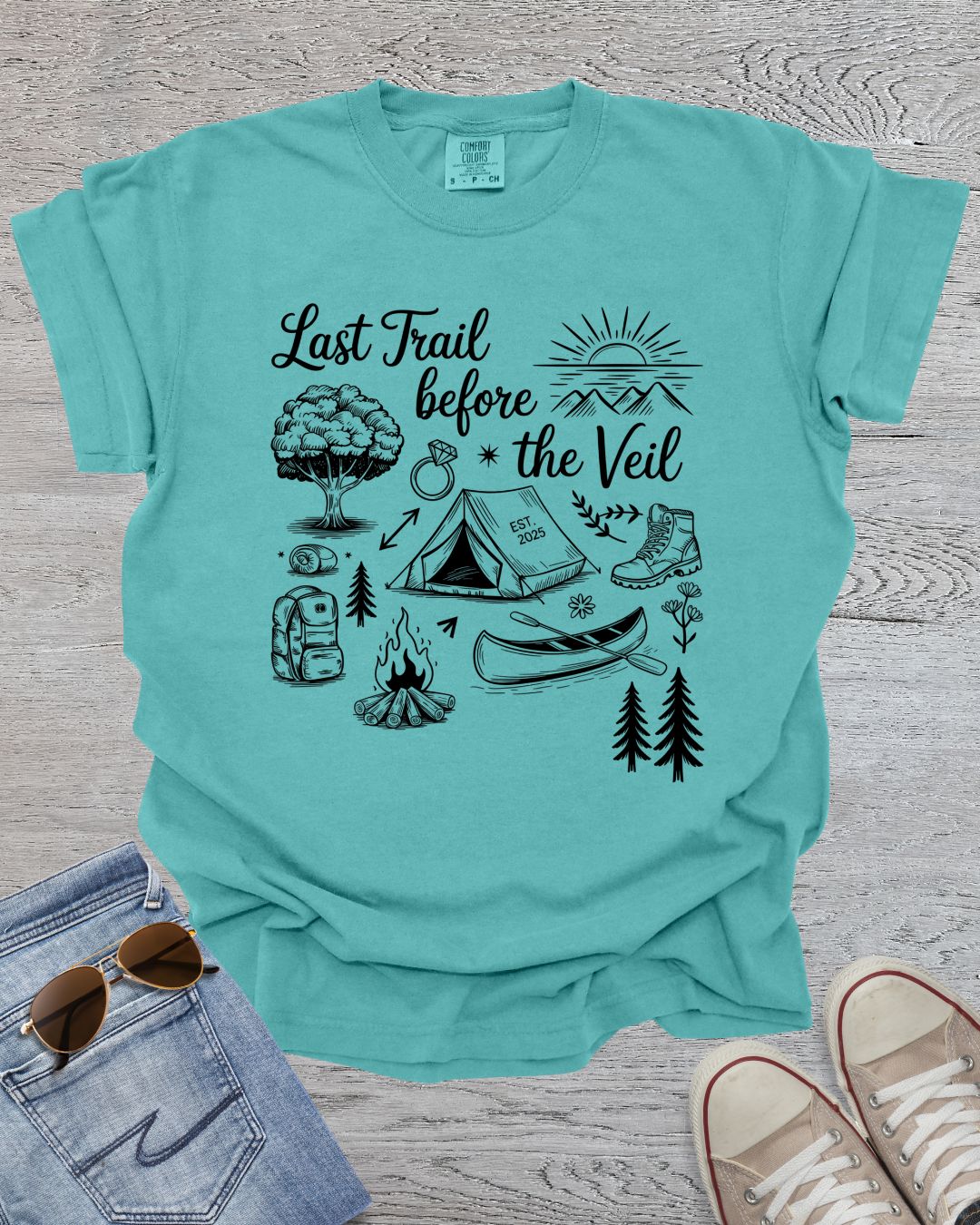 Hiking Bachelorette Comfort colors t-shirt in Sea Foam 