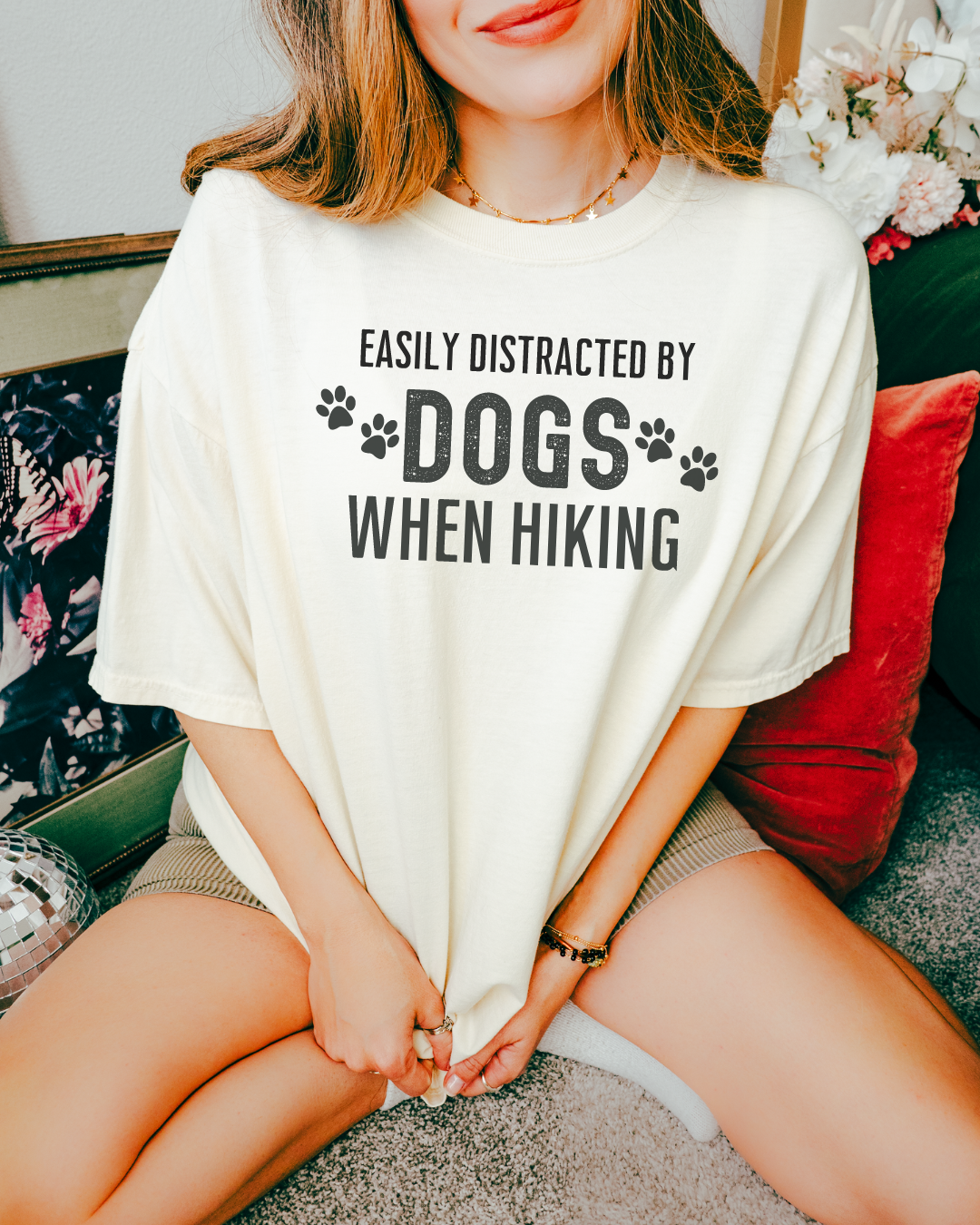 Easily Distracted By Dogs When Hiking Premium Tee_Black Text