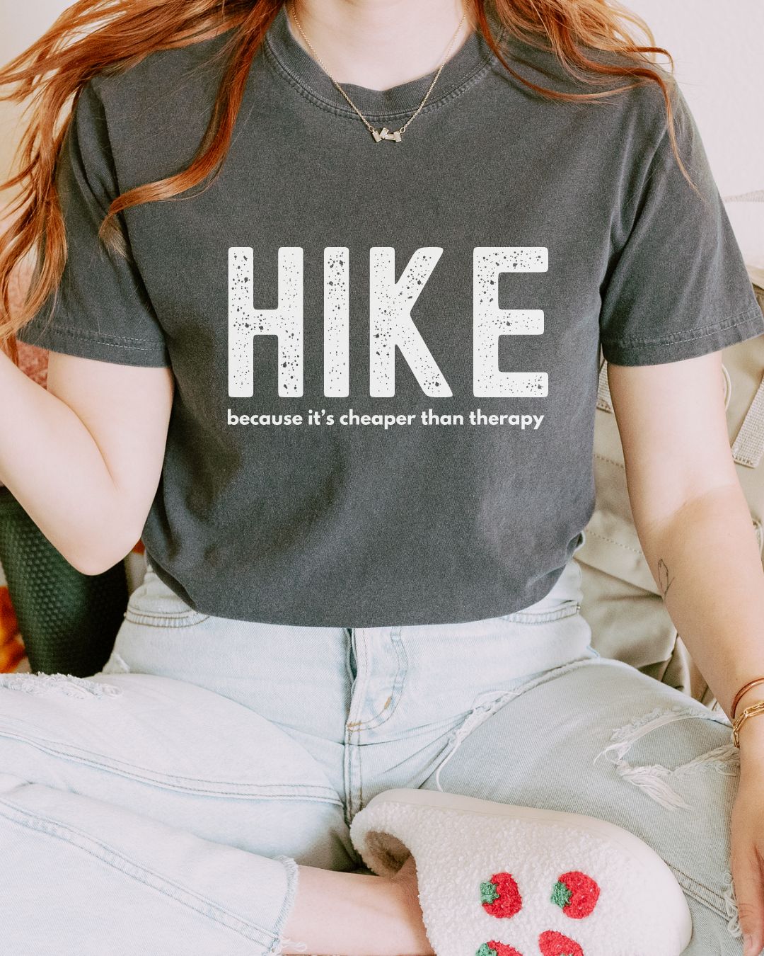 Hiking Is Cheaper Than Therapy Distressed Premium Tee