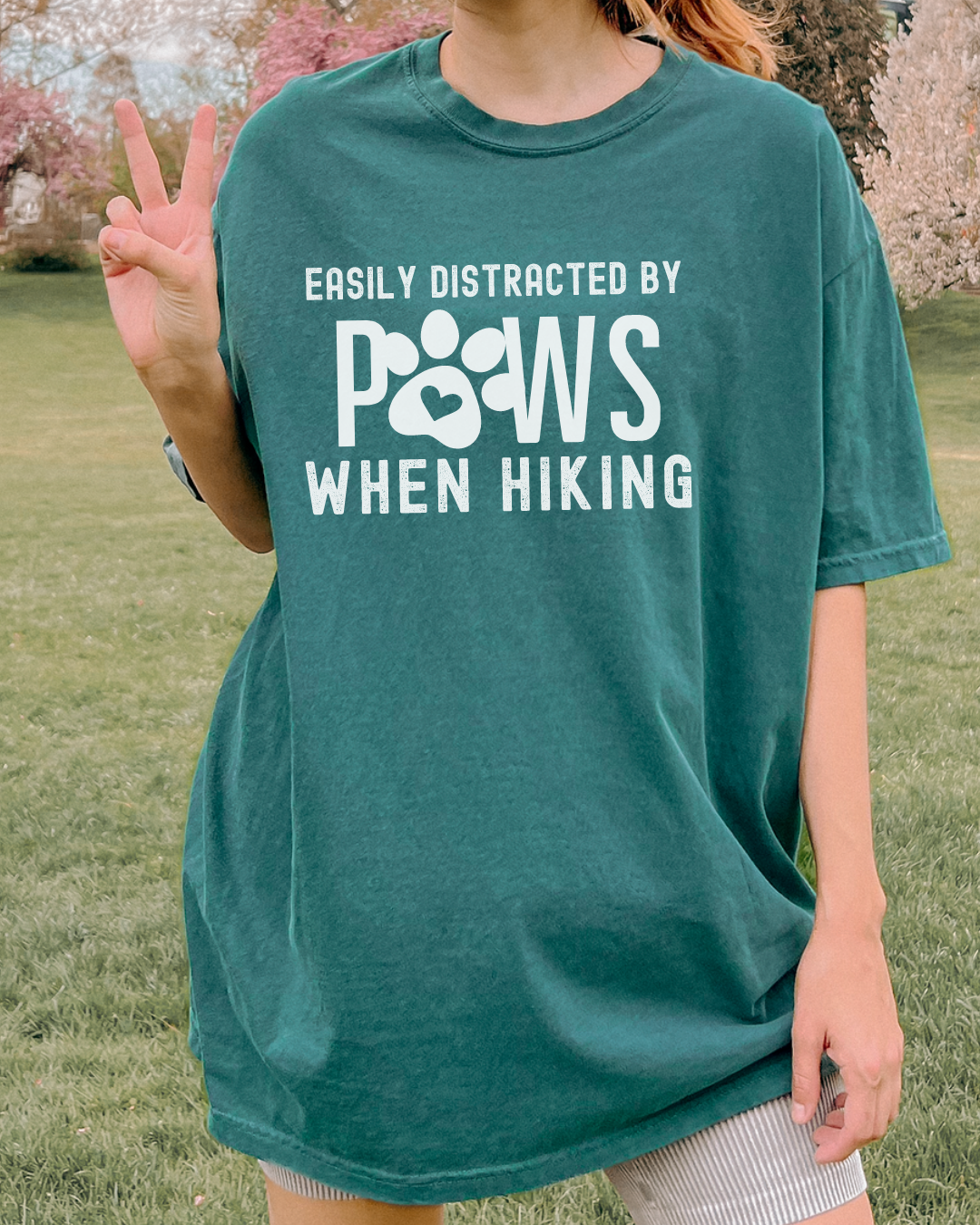 Easily Distracted By Paws When Hiking Premium Tee_White Text