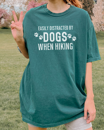 Easily Distracted By Dogs When Hiking Premium Tee_White Text