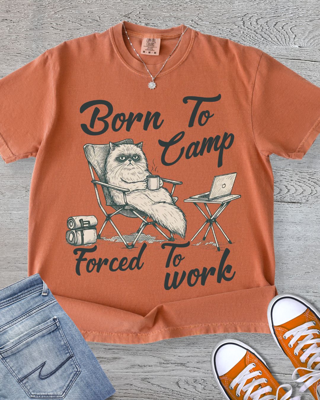 Funny Camping Cat Premium Tee