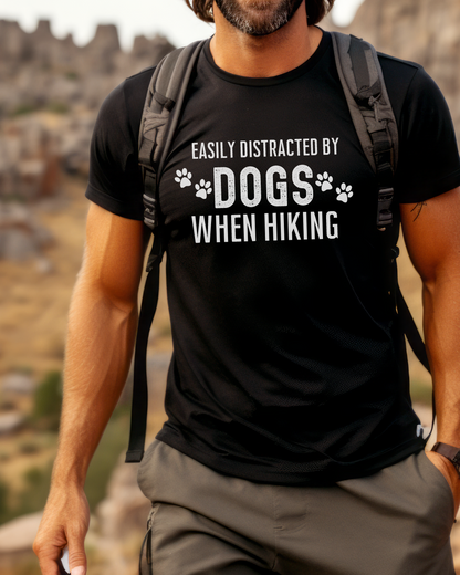 Easily Distracted By Dogs When Hiking Premium Tee_White Text