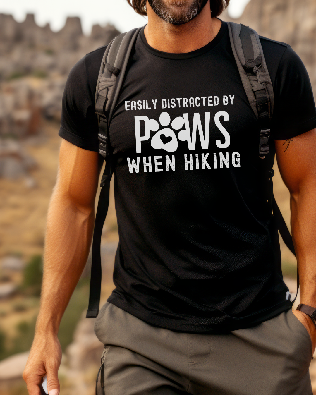 Easily Distracted By Paws When Hiking Premium Tee_White Text