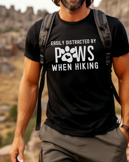 Easily Distracted By Paws When Hiking Premium Tee_White Text