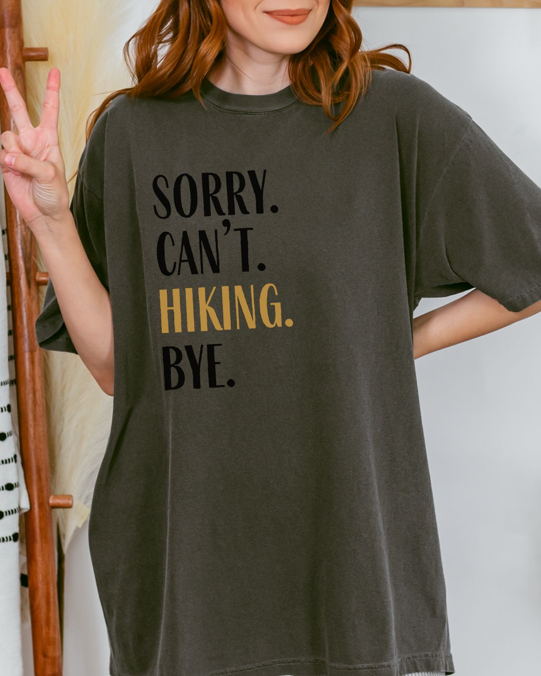 Sorry Can't Hiking Premium Tee_blk text