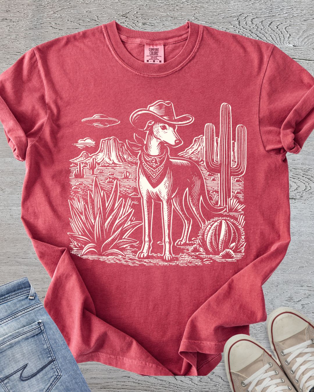 Comfort colors graphic t-shirt with desert scene in Crimson
