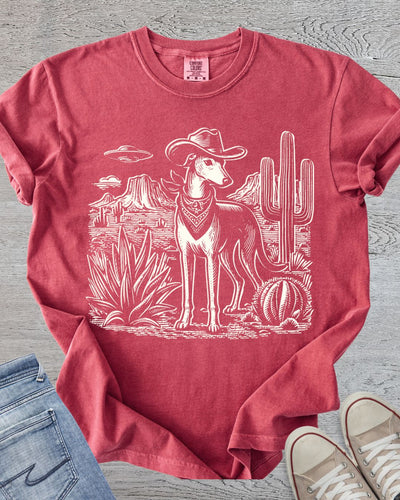 Comfort colors graphic t-shirt with desert scene in Crimson